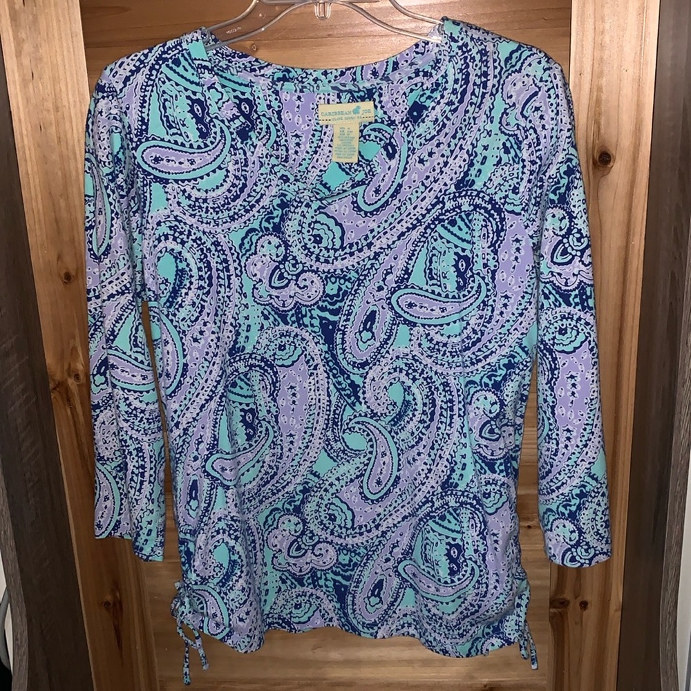 Top Size Small V-Neck 3/4 Sleeves Caribbean Joe Women’s